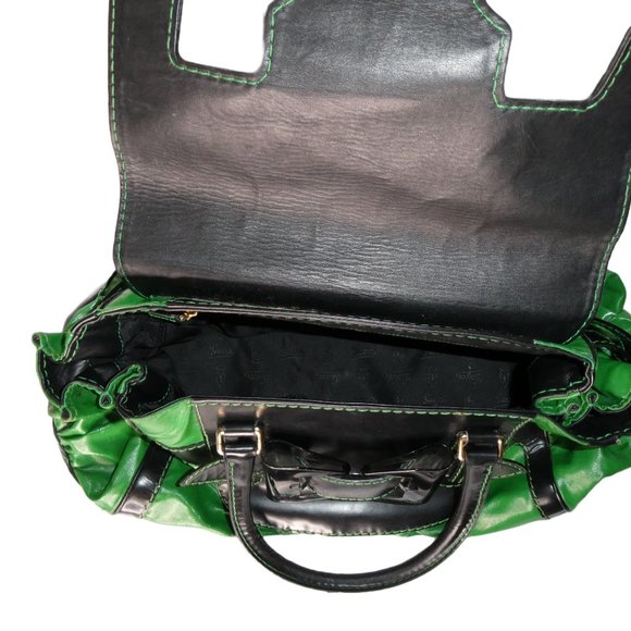 AUTHENTIC Gucci Green and Black Leather Satchel Handbag - Picture 4 of 10